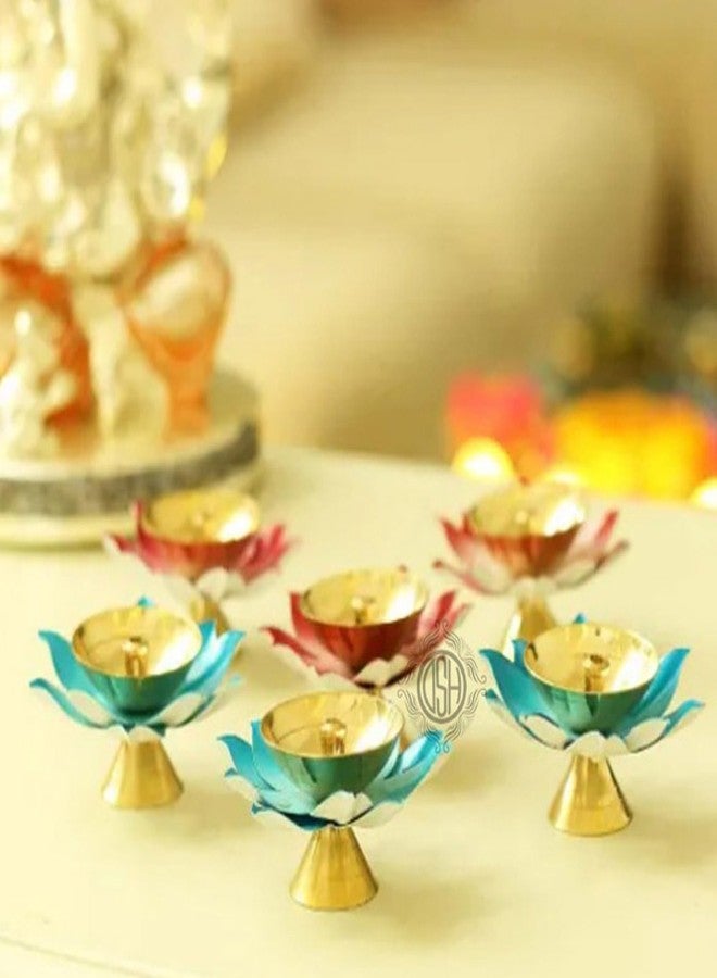 DSH Brass Diyas for Pooja Room Lotus Shape Set of 6 with Gift Box Akhand Jyot Diya Deepak Set for Diwali Festival Gift Item - Image 5